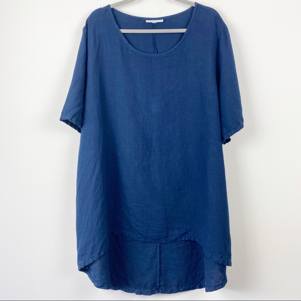 BRYN WALKER Navy Blue 100% Linen Tunic Top Hi-Low Hem Blouse Plus Size 1X